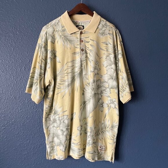 Vintage Tommy Bahama Yellow Palm Print Short Sleeve Polo Shirt Men's Size Large - Picture 1 of 6